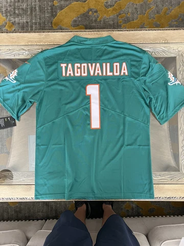 Tua Tagovailoa Jersey NEW Mens Large Teal Green Blue Miami Dolphins Cover