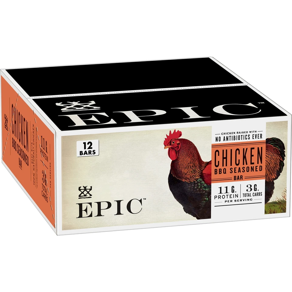 EPIC BBQ Chicken Protein Bar Keto Consumer Friendly 1.3 Ounce (Pack of 12)