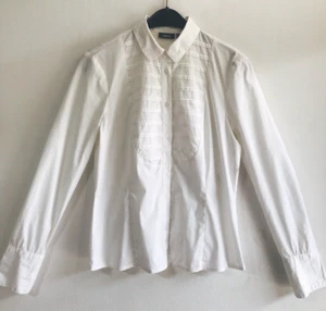 Mexx Women Top Shirt White Pleated Front Button 100% Cotton Long Sleeve Size 38 - Bild 1 von 11