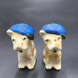 Occupied Japan Scotty Dogs Ceramic Porcelain Set of Salt and Pepper Shakers - Picture 1 of 5