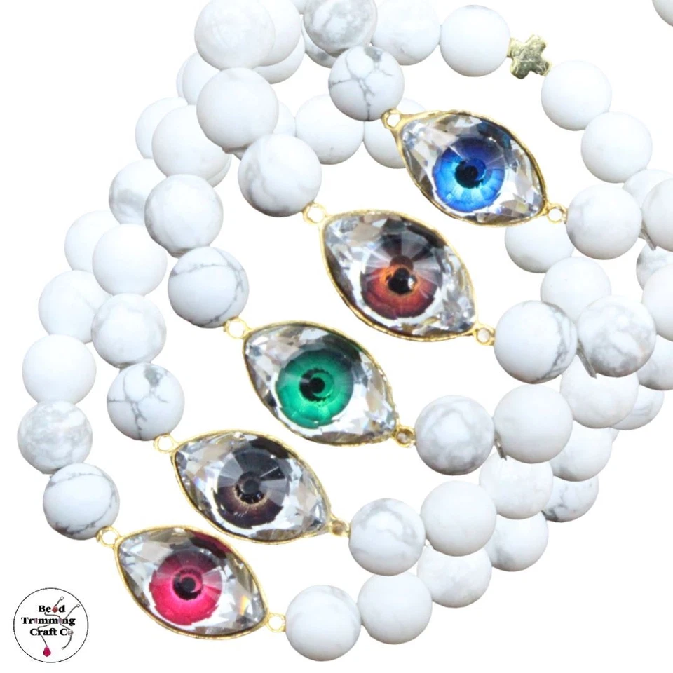 Swarovski Crystal Eye / Gemstone Howlite Stretch Bracelet - Image 1 of 1