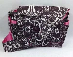Jujube Large Duffle Diaper Bag Brown/White/Pink Shoulder Strap Changing Pad - Picture 1 of 12