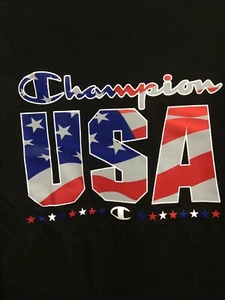 Men's Champion USA Flag Graphic Shirt Black 2XL Spell Out Big Logo Red White - Picture 1 of 5