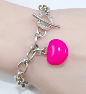 Links of London Sterling Silver Pink Enamel Heart Charm Toggle Chain Bracelet FZ - Picture 1 of 5