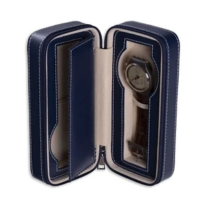 DORSET BLUE LEATHER TWO WATCH TRAVEL CASE - Picture 1 of 1