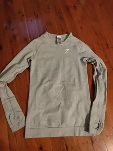 Gymshark Womens Training Gym Compression Long Sleeve Top Cropped Grey Small EUC - Picture 1 of 3