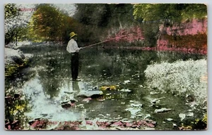 1913 Black Man Fishing Fall Colors Big Creek Madison Antique Postcard B7 - Picture 1 of 2