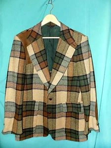 Exc! Vintage 70er Jahre Hecht Co. KARIERTER SPORTMANTEL, WOLLE, ELLENBOGENSCHONER, USA UNION MADE, Gr. 42 - Bild 1 von 16
