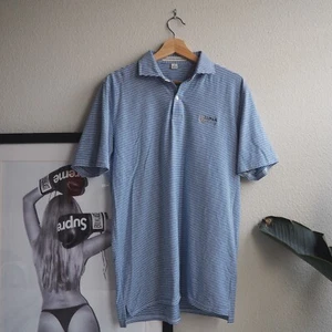 Holderness & Bourne Golf Polo Shirt Men's Medium Blue Striped Tailored Fit Lycra - Picture 1 of 6