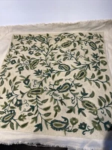 Pillow Canvas Project Natural Fiber Embroidered Leaf Pattern Ivory Greens 2panel - Picture 1 of 10