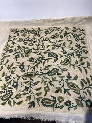 Pillow Canvas Project Natural Fiber Embroidered Leaf Pattern Ivory Greens 2panel - Image 1 of 4