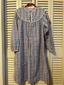 VINTAGE LANZ OF SALZBURG FLORAL FLANNEL COTTON LONG SLEEVE NIGHT GOWN ROBE M - Picture 1 of 4