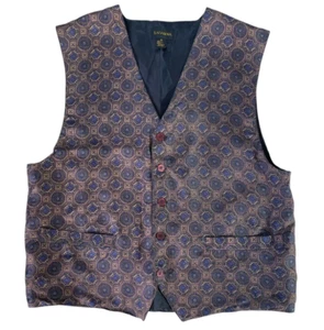 Vintage Kasanova Silk Vest Men’s Large 1990's Brown and Navy Geometric Print - Picture 1 of 7