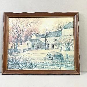 Rural Fall Farmhouse Scene Framed Picture Signed By Brad Serene Rustic Vintage - Picture 1 of 7