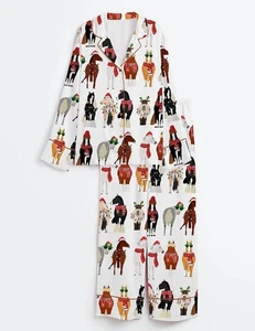Conjunto de pijama satinado manga corta Navidad caballo divertido para mujer - Imagen 1 de 12