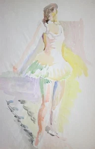 BALLET DANCER IMPRESSIONIST Watercolour Painting c1950 - Picture 1 of 1