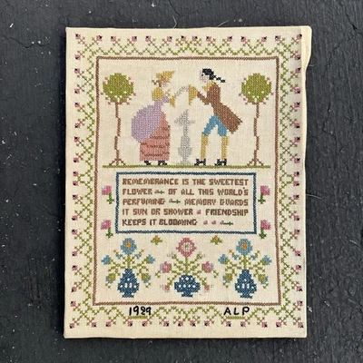 Punto de Cruz Cortejo 1929 Pareja Flores Memoria Dulce Cita Arte de Pared De Colección Foto 1 de 4