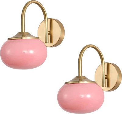 Juego de 2 Apliques de Pared Rosa Moderno Dormitorio Lámpara Dorado Pequeñas Luces Montadas Foto 1 de 4