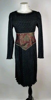 Vintage 80s Nuit Pleated Black Long Sleeve Cocktail dress 6 MADE IN USA - Image 1 of 4