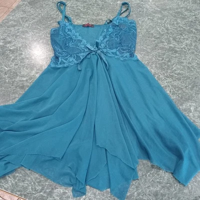 Avid Love Aqua Sheer Babydoll Chemise Negligee Lingerie Sz Small Open Front Sexy - Image 1 of 4