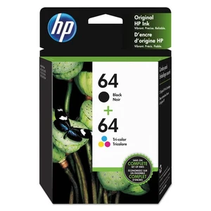 HP Inc. HP 64 czarne i trójkolorowe oryginalne wkłady atramentowe o wysokiej wydajności X4D92AN - Zdjęcie 1 z 9