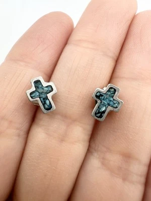 Aretes cruzados turquesa estrellados de acero inoxidable  Foto 1 de 3