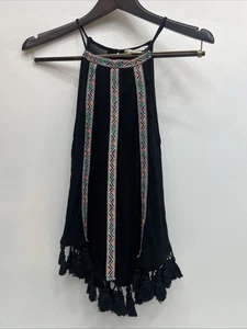 H&M Coachella Official Collection Boho Women’s Tank-Black Tassel Fringe -Size 6 - Picture 1 of 5