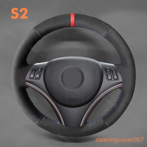 Black Suede Red Mark Steering Wheel Cover Wrap for BMW 3 Series E90 E91 E92 E93 - Picture 1 of 13