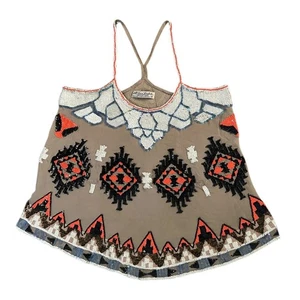 AllSaint Spitalfields Sequin Beaded Western Artsy Aztec Tank Top Women Size 10 - Picture 1 of 11