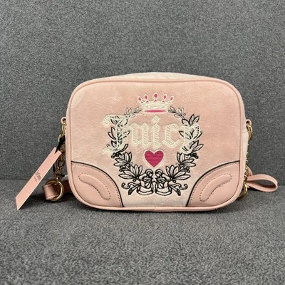 Bolso Bandolera Juicy Couture Heritage Rosa Diamante Bordado Logo Terciopelo Bolso Foto 1 de 4