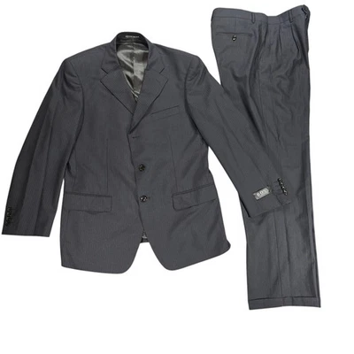 Hugo Boss Super 160s Wool Suit 52B/36Bx32 Made Italy Pinstripe Missing Button - Image 1 of 4