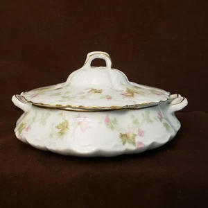 Seltene runde gedeckte Gemüseschale Ahornblatt überbacken HUTSCHENREUTHER Bavaria - Bild 1 von 23