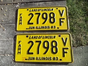 1983 ILLINOIS Farm License Plate # 2798 VF Farm truck Plates ~ Matching Pair - Picture 1 of 2