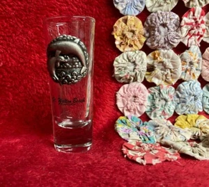 Ft Walton Beach Florida Tall Shot Glass with Pewter Dolphin Medallion  - Picture 1 of 2