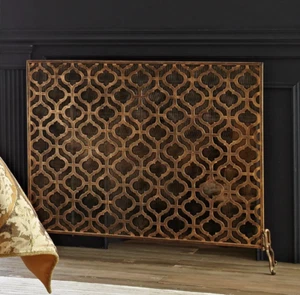 Moroccan Style Iron Burnished Gold Fireplace Screen-35''H - Picture 1 of 2