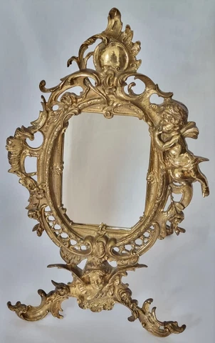 ANTIQUE CAST BRASS ROCCOCO DRESSING TABLE EASEL BACK - WINGED CHERUB & ANGEL Cover