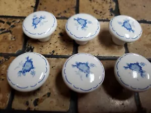 6 Pc Lot 1.25" Diameter Delft English Cozy Knob Blue/White Porcelain Drawer Pull - Picture 1 of 7