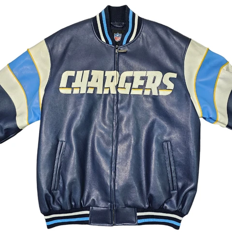 San Diego Chargers Football NFL Black Faux Leather Men's M Coat Jacket Cover
