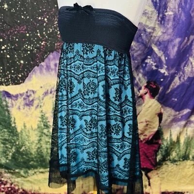 Top/falda/vestido tubo de natación Y2K OSFM Betsey Johnson - verde azulado - forrado con encaje negro EE. UU. Foto 1 de 4