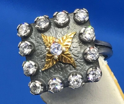  ANELLO FIRMATO ARMONY SILVER IN ARGENTO 925 BRUNITO E PLACCATO ORO CON ZIRCONI - Immagine 1 di 4