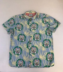 MTL Made To Live NYC Hawaiian Shirt Mens  L Dogs with Sunglasses Palms Christmas - Picture 1 of 8