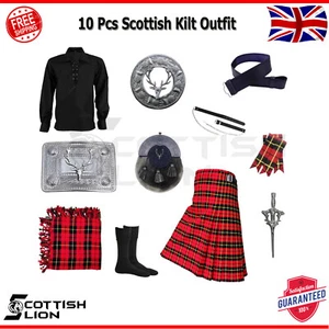 Men's Traditional Scottish Wedding Kilt Outfit Wallace Tartan Bagpipers Kilt - Picture 1 of 1