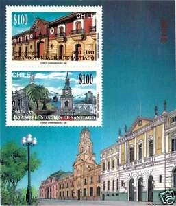 CHILE, 450th. ANNIV. OF SANTIAGO, SOUVENIR SHEET, MNH, YEAR 1992, BLOCK N° 52.- - Picture 1 of 1