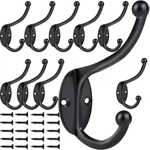 Wall Hooks, 10Pcs Coat Hooks Hardware Towel Hooks for Hanging Coats Double No Ru - Picture 1 of 4