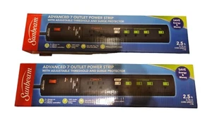 2 Pcs Sunbeam Advanced 7 Outlet Power Strip Surge Protector Energy Saver - Picture 1 of 7