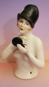 Superb  Art Deco Style "Flapper Lady With Compact "Half  Pin Cushion Doll