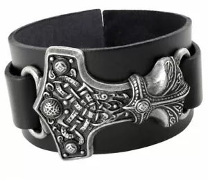 Thunder Hammer Leather Wriststrap, Viking Nordic Warrior Gothic, Alchemy England - Picture 1 of 6