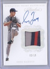 GREG MADDUX 2020 PANINI FLAWLESS #SPM-GM PRIME GAME USED 4-COLOR PATCH AUTO 2/15
