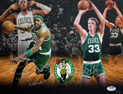 Larry Bird & Paul Pierce Signed 11x14 Boston Celtics Photo 'Celtics Legends' PSA - Image 1 of 4