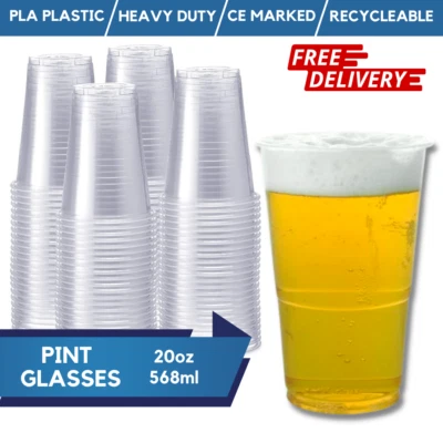 20oz Heavy Duty Clear Plastic Pint Glasses Disposable Pint Cups Party Reusable - Image 1 of 4